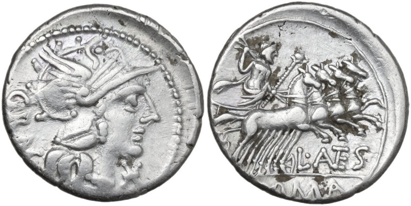 L. Antestius Gragulus. AR Denarius, 136 BC. Obv. Helmeted head of Roma right; be...