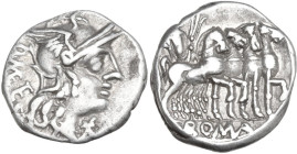 Q. Caecilius Metellus. AR Denarius, 130 BC. Obv. Helmeted head of Roma right; behind, Q·METE (ME and TE ligate); below chin, barred X. Rev. Jupiter in...