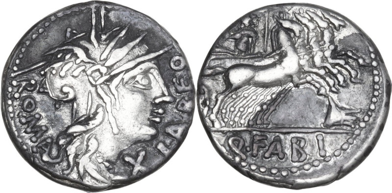 Q. Fabius Labeo. AR Denarius, 124 BC. Obv. Helmeted head of Roma right; behind, ...