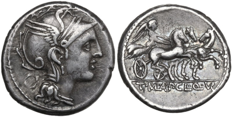 Appius Claudius Pulcher, T. Manlius Mancinus and Q. Urbinius. AR Denarius, 111 o...