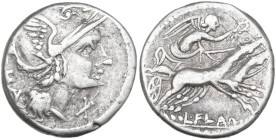 L. Flaminius Chilo. AR Denarius, 109 or 108 BC. Obv. Helmeted head of Roma right; behind, ROMA; below chin, X. Rev. Victory in biga right; below, L·FL...