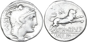 L. Thorius Balbus. AR Denarius, 105 BC. Obv. Head of Juno Sospita right, wearing goat-skin; behind, I·S·M·R. Rev. Bull charging right; above, M; below...