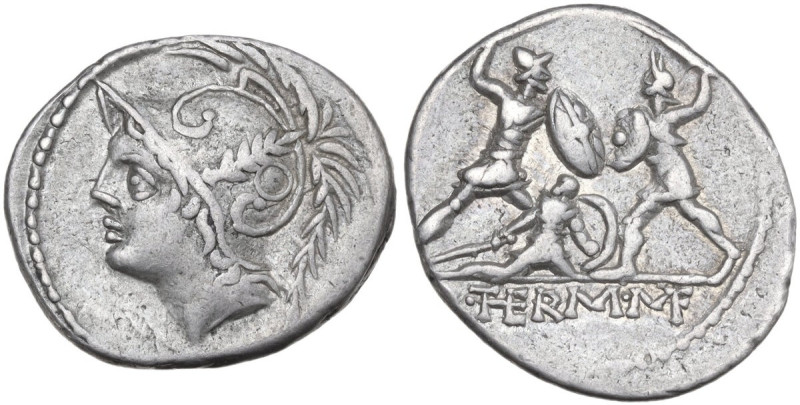 Q. Thermus M.f. AR Denarius, 103 BC. Obv. Helmeted bust of Mars left. Rev. Roman...