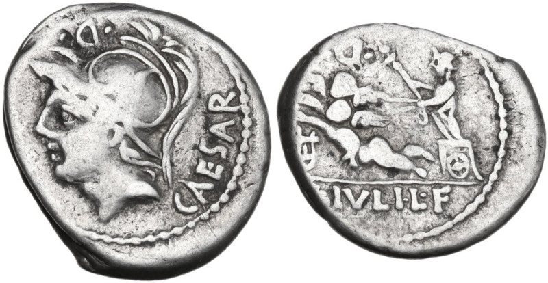 L. Julius Caesar. AR Denarius, 103 BC. Obv. Helmeted head of Mars left; above, c...