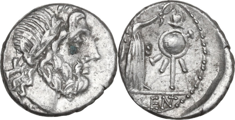 Cn. Cornelius Lentulus Clodianus. AR Quinarius, 88 AD. Obv. Laureate head of Jup...