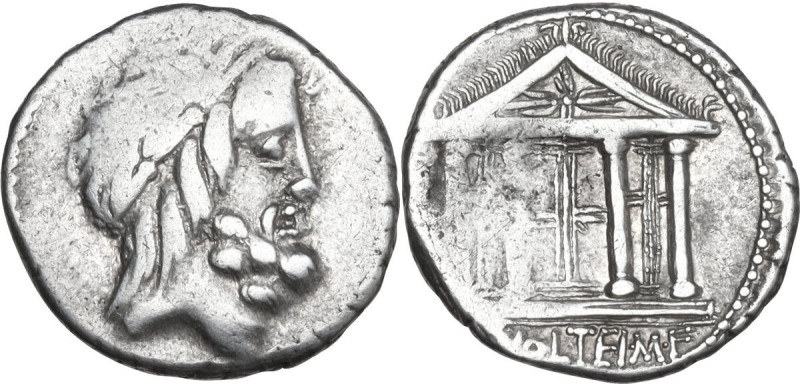 M. Volteius M.f. AR Denarius, 78 BC. Obv. Laureate head of Jupiter right. Rev. T...