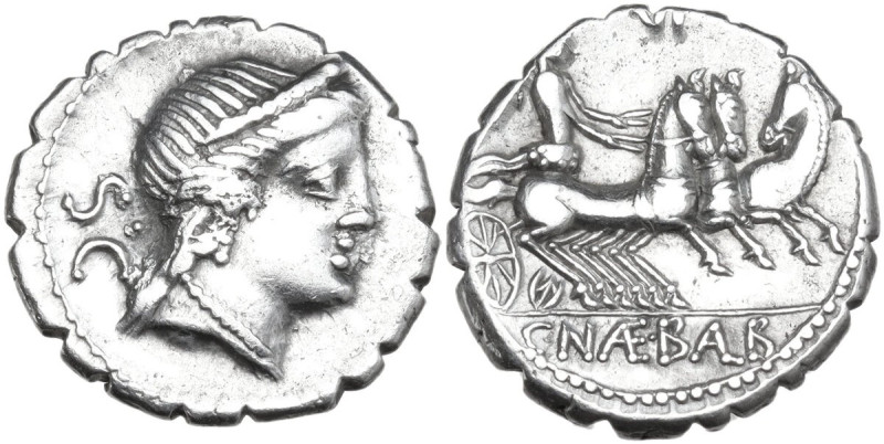 C. Naevius Balbus. AR Denarius serratus, 79 BC. Obv. Diademed head of Venus righ...