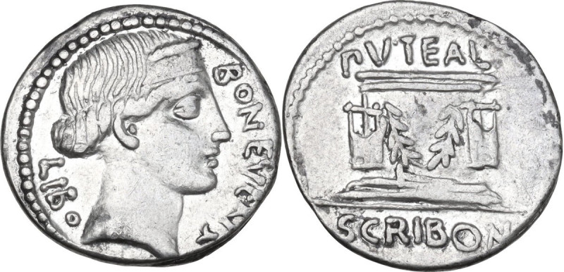 L. Scribonius Libo. AR Denarius, 62 BC. Obv. LIBO BON·EVENT. Diademed head of Bo...