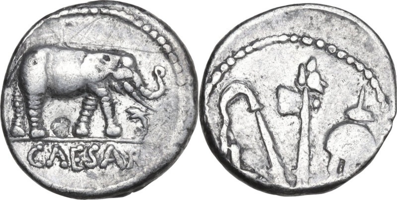 Caius Julius Caesar. AR Denarius, mint moving with Caesar, 49-48 BC. Obv. Elepha...