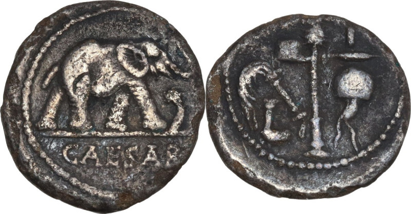 Caius Julius Caesar. AR Denarius, mint moving with Caesar, 49-48 BC. Obv. Elepha...