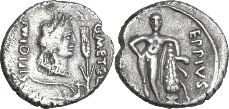 Q. Caecilius Metellus Pius Scipio with Eppius Legatus. AR Denarius, Africa, 47-4...