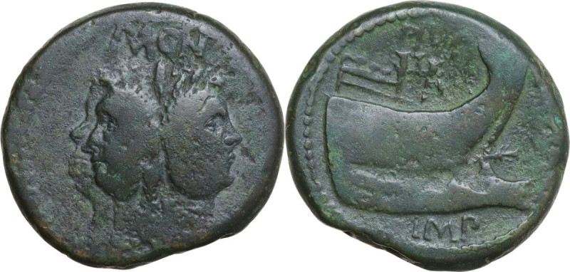 Sextus Pompeius Magnus Pius. AE As, c. 42-38 BC. Sicily. Obv. MAGN (MA ligate). ...