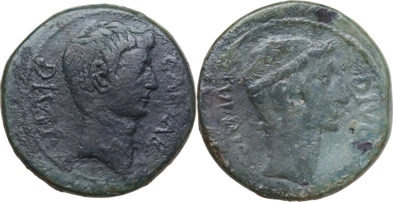 Octavian with Divos Iulius. AE 31 mm, uncertain mint, 38 BC. Obv. CAESAR-DIVI F....