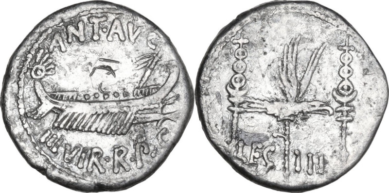 Marcus Antonius. Denarius, mint moving with Marcus Antonius, 32-31 BC. Obv. Prae...