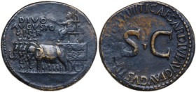 Divus Augustus (died 14 AD). AE Sestertius, Rome mint, 35-36. Obv. DIVO AVGVSTO S P Q R. Augustus, radiate, right, holding laurel branch and sceptre, ...