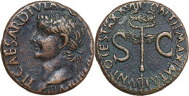 Tiberius (14-37). AE As, Rome mint, 35-36. Obv. TI CAESAR DIVI AVG F AVGVST IMP VIII. Head of Tiberius, laureate, left. Rev. PONTIF MAX TR POT XXXVII ...