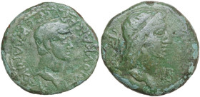 Gaius (Caligula) (37-41) with Aspurgus. AE 12 units, Kingdom of Bosporos. Obv. ΓΑΙΟΥ ΚΑΙΣΑΡΟΣ ΓΕΡΜΑΝΙΚΟΥ. Bare head of Caligula right. Rev. Diademed h...