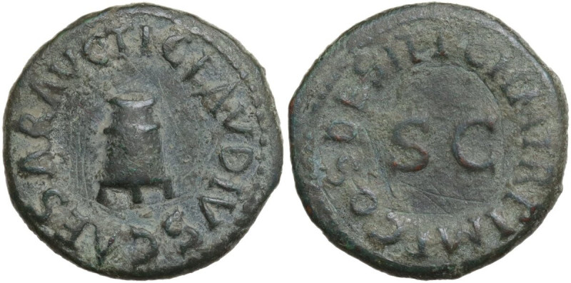 Claudius (41-54). AE Quadrans, 41 AD. Obv. TI. CLAVDIVS CAESAR AVG. Modius. Rev....