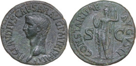 Claudius (41-54). AE As, Rome mint, 50-54 AD. Obv. TI CLAVDIVS CAESAR AVG PM TR P IMP PP. Bare head left. Rev. CONSTANTIAE AVGVSTI SC. Constantia, hel...