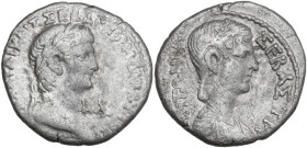 Claudius I (41-54) and Antonia (died 45 AD). Bi Tetradrachm, year 2 = 41/2 AD. Obv. TI KΛAYΔI KAIΣ ΣEBA ΓEPMANI AYTOKP. Laureate head of Claudius righ...