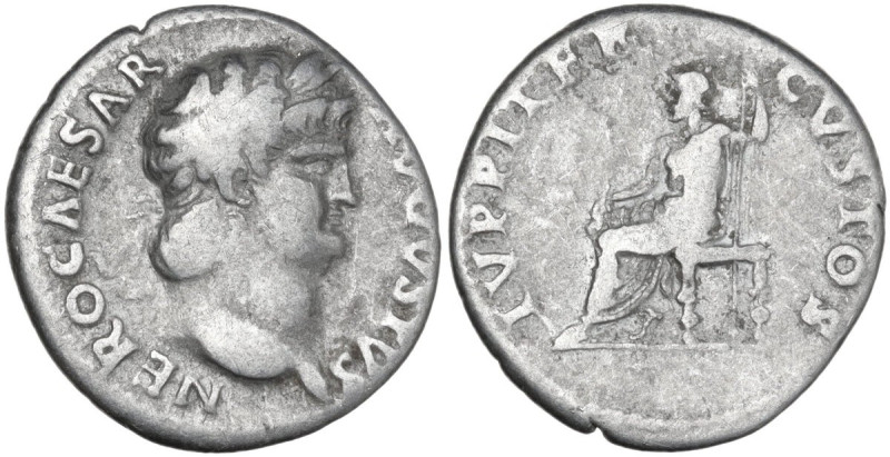 Nero (54-68). AR Denarius, Rome mint, 64-65. Obv. NERO CAESAR AVGVSTVS. Head of ...