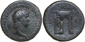 Nero (54-68). AE Sestertius, Rome mint. Obv. NERO CLAVD CAESAR AVG GERM PM TR P IMP PP. Laureate head right. Rev. SC. Triumphal arch. RIC I (2nd ed.) ...