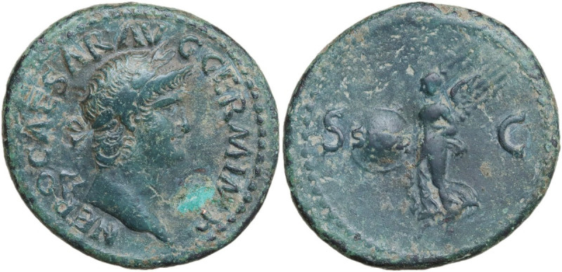 Nero (54-68). AE As, 62-68 AD. Obv. NERO CAESAR AVG GERM IMP. Laureate head righ...