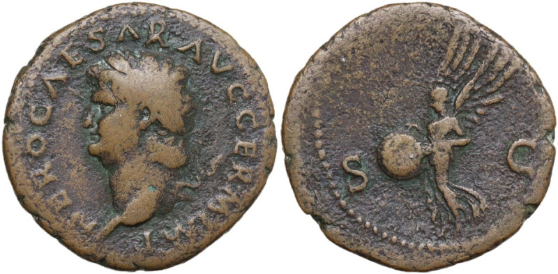 Nero (54-68). AE As, Roma mint, 62-68 AD. Obv. NERO CAESAR AVG GERM IMP. Laureat...