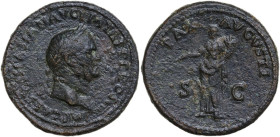 Vespasian (69-79). AE Sestertius, Rome mint, 71 AD. Obv. IMP CAES VESPASIAN AVG P M TR P P P COS III. Laureate head right. Rev. PAX AVGVSTI S C. Pax s...
