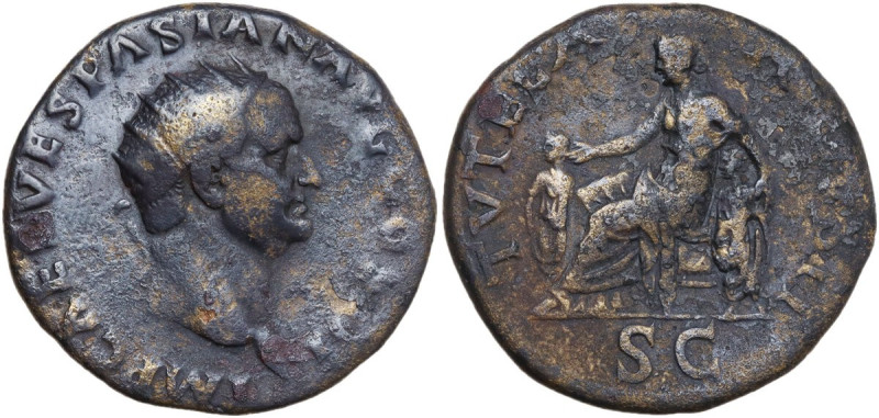 Vespasian (69-79). AE Dupondius, Rome mint, 71 AD. Obv. IMP CAES VESPASIAN AVG C...