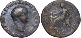 Vespasian (69-79). AE Dupondius, Rome mint, 71 AD. Obv. IMP CAES VESPASIAN AVG COS III. Head of Vespasian, radiate, right. Rev. TVTELA AVGVSTI S C. Tu...