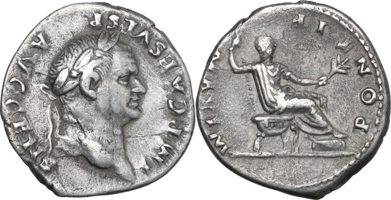 Vespasian (69-79). AR Denarius, Rome mint, 73 AD. Obv. IMP CAES VESP AVG CENS. H...