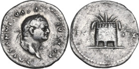 Vespasian (69-79). AR Denarius. Struck AD 77-78. Obv. CAESAR VESPASIANVS AVG. Laureate head right. Rev. IMP XIX across fields; modius with seven ears ...