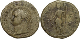 Titus as Caesar (69-79). AE Dupondius, Rome mint, 79 AD. Obv. T CAESAR VESPASIANVS TR P COS VII. Head of Titus, radiate, left. Rev. CERES AVGVST S C. ...