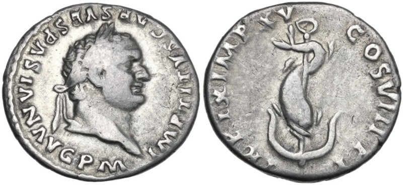 Titus (79-81). AR Denarius, Rome mint, 80 AD. Obv. IMP TITVS CAES VESPASIAN AVG ...