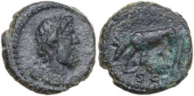 Anonymous Quadrantes. Period of Domitian to Antoninus Pius. AE Quadrans, Rome mint, 81-161. Obv. Head of Tiber, bearded, wearing crown of reeds, right...