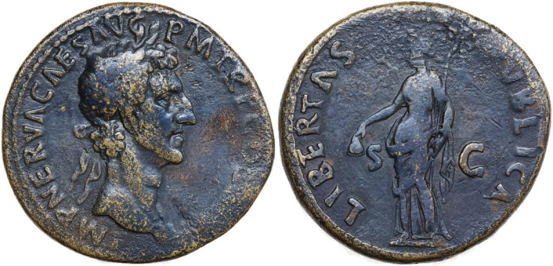 Nerva (96-98). AE Sestertius, Rome mint, 97 AD. Obv. IMP NERVA CAES AVG P M TR P...