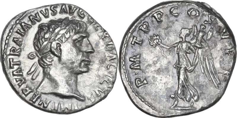 Trajan (98-117). AR Denarius, Rome mint, 103-111. Obv. IMP NERVA TRAIANVS AVG GE...