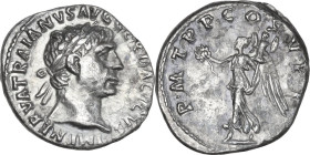 Trajan (98-117). AR Denarius, Rome mint, 103-111. Obv. IMP NERVA TRAIANVS AVG GER DACICVS. Bust of Trajan, laureate, right. Rev. P M TR P COS V P P. V...