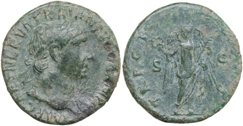 Trajan (98-117). AE As, Rome mint, 101-102. Obv. IMP CAES NERVA TRAIAN AVG GERM ...