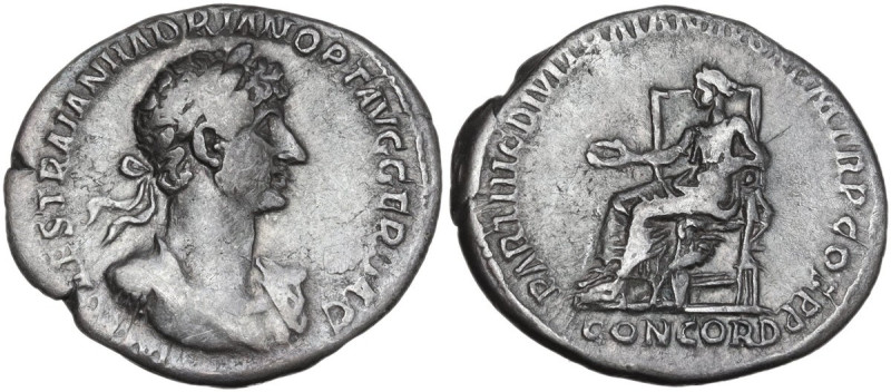 Hadrian (117-138). AR Denarius, Rome mint, 117 AD. Obv. IMP CAES TRAIAN HADRIAN ...