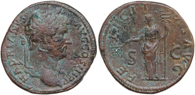 Hadrian (117-138). AE Sestertius, Rome mint, 136 AD. Obv. HADRIANVS AVG COS III ...