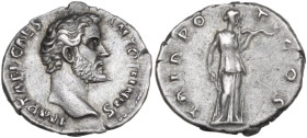Antoninus Pius as Caesar (February-July 138 AD). AR Denarius, Rome mint, 138 AD. Obv. IMP T AEL CAES ANTONINVS. Head of Antoninus Pius, right. Rev. TR...