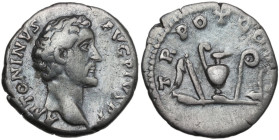 Antoninus Pius (138-161). AR Denarius, Rome mint, 139 AD. Obv. ANTONINVS AVG PIVS P P. Head of Antoninus Pius, bare, right. Rev. TR P COS II. Knife, a...