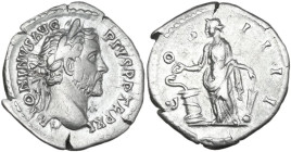 Antoninus Pius (138-161). AR Denarius, Rome mint, 147-148. Obv. ANTONINVS AVG PIVS P P TR P XI. Head of Antoninus Pius, laureate, right. Rev. COS IIII...