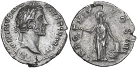 Antoninus Pius (138-161). AR Denarius, Rome mint, 155-156. Obv. ANTONINVS AVG PIVS P P IMP II. Head of Antoninus Pius, laureate, right. Rev. TR POT XI...