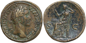 Antoninus Pius (138-161). AE Sestertius, Rome mint, 145-161. Obv. ANTONINVS AVG PIVS P P TR P COS IIII. Head of Antoninus Pius, laureate, right. Rev. ...