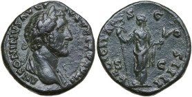Antoninus Pius (138-161). AE As, Rome mint, 154-155. Obv. ANTONINVS AVG PIVS P P TR P XVIII. Head of Antoninus Pius, laureate, right, draped on left s...