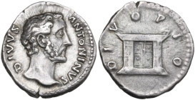 Divus Antoninus Pius (after 161 AD). AR Denarius, Rome mint, struck under Marcus Aurelius, after 161 AD. Obv. DIVVS ANTONINVS. Head of Antoninus Pius,...
