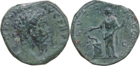 Marcus Aurelius (161-180). AE Sestertius, Rome mint, 168-171. Obv. M ANTONINVS AVG TR P XX[...]. Head of Marcus Aurelius, laureate, right. Rev. SALVTI...